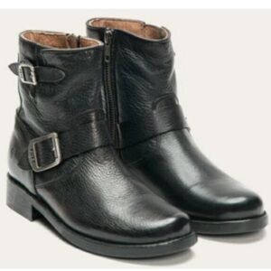 FRYE Womens Black Vicky Round Toe Block Heel Zip-Up Booties size 7 Moto style